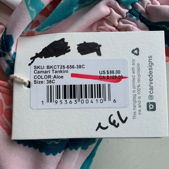 NWT Carve Designs Aloe Pacifica Print Camari Tankini 38C - Picture 4 of 7
